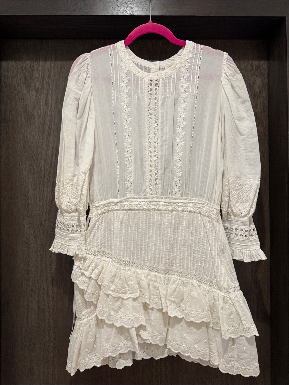 LoveShackFancy White Lace Tiered Mini Dress